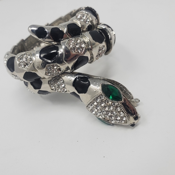 None Jewelry - Unsigned sliver tone metal and rhinestone wrap around serpent bracelet